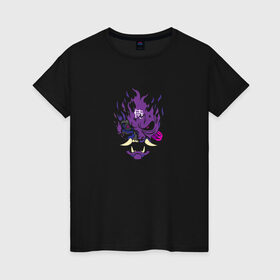 Женская футболка хлопок с принтом Samurai - purple , 100% хлопок | прямой крой, круглый вырез горловины, длина до линии бедер, слегка спущенное плечо | cyberpunk 2077 | samurai | киберанк 2077 | огонь | пламя | самурай