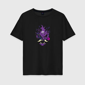 Женская футболка хлопок Oversize с принтом Samurai - purple , 100% хлопок | свободный крой, круглый ворот, спущенный рукав, длина до линии бедер
 | cyberpunk 2077 | samurai | киберанк 2077 | огонь | пламя | самурай