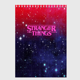 Скетчбук с принтом Stranger Things , 100% бумага
 | 48 листов, плотность листов — 100 г/м2, плотность картонной обложки — 250 г/м2. Листы скреплены сверху удобной пружинной спиралью | 