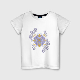 Детская футболка хлопок с принтом Майолика , 100% хлопок | круглый вырез горловины, полуприлегающий силуэт, длина до линии бедер | акварель | геометрия | графика. | круговая композиция | майолика | однотонное | плитка | плитка керамическая | ремесло | славянская символика | цветы | этно