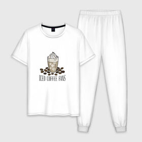Мужская пижама хлопок с принтом Фанаты холодного кофе , 100% хлопок | брюки и футболка прямого кроя, без карманов, на брюках мягкая резинка на поясе и по низу штанин
 | 