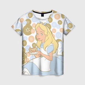 Женская футболка 3D с принтом Alice tea Time , 100% полиэфир ( синтетическое хлопкоподобное полотно) | прямой крой, круглый вырез горловины, длина до линии бедер | alice | alice in wonderland | vdosadir | алиса | алиса в стране чудес