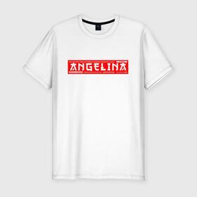 Мужская футболка хлопок Slim с принтом Ангелина/Angelina , 92% хлопок, 8% лайкра | приталенный силуэт, круглый вырез ворота, длина до линии бедра, короткий рукав | angelina | name | names | ангелина | имена | имя