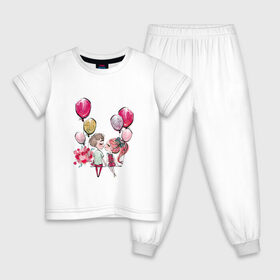 Детская пижама хлопок с принтом Парочка , 100% хлопок |  брюки и футболка прямого кроя, без карманов, на брюках мягкая резинка на поясе и по низу штанин
 | букет цветов | валентин | первый поцелуй | свидание | шары