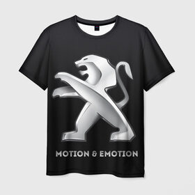 Мужская футболка 3D с принтом Motion & Emotion , 100% полиэфир | прямой крой, круглый вырез горловины, длина до линии бедер | auto | emotion | motion | peugeot | sport | авто | лого | логотип | пежо | пижо | спорт