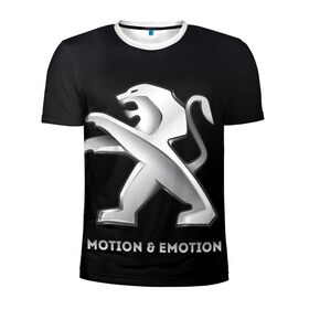 Мужская футболка 3D спортивная с принтом Motion & Emotion , 100% полиэстер с улучшенными характеристиками | приталенный силуэт, круглая горловина, широкие плечи, сужается к линии бедра | auto | emotion | motion | peugeot | sport | авто | лого | логотип | пежо | пижо | спорт