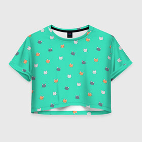 Женская футболка Crop-top 3D с принтом БАЛДЁЖНЫЕ КОТЯТКИ 2 0 , 100% полиэстер | круглая горловина, длина футболки до линии талии, рукава с отворотами | cat | бирюзовый | девушке | зеленый | котята | мяу | нежный | пушистые | рыжий кот | тренд