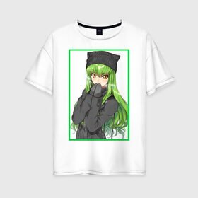 Женская футболка хлопок Oversize с принтом C.C. (Code Geass) , 100% хлопок | свободный крой, круглый ворот, спущенный рукав, длина до линии бедер
 | cc | девушка с зелеными волосами | кавай | код гиас | милая девушка | няшка