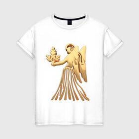 Женская футболка хлопок с принтом Дева , 100% хлопок | прямой крой, круглый вырез горловины, длина до линии бедер, слегка спущенное плечо | virgo | zodiac signs | дева | знаки зодиака | золотой рисунок