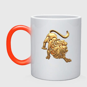 Кружка хамелеон с принтом Лев , керамика | меняет цвет при нагревании, емкость 330 мл | zodiac signs | знаки зодиака | золотой рисунок | лев