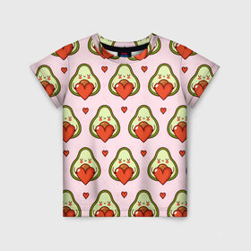 Детская футболка 3D с принтом Love Avocado , 100% гипоаллергенный полиэфир | прямой крой, круглый вырез горловины, длина до линии бедер, чуть спущенное плечо, ткань немного тянется | 14 февраля | love | авокадо | вкусняшка | день святого валентина | еда | любовь | паттерн | сердечко