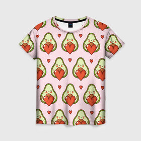 Женская футболка 3D с принтом Love Avocado , 100% полиэфир ( синтетическое хлопкоподобное полотно) | прямой крой, круглый вырез горловины, длина до линии бедер | 14 февраля | love | авокадо | вкусняшка | день святого валентина | еда | любовь | паттерн | сердечко