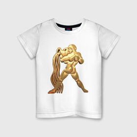 Детская футболка хлопок с принтом Водолей , 100% хлопок | круглый вырез горловины, полуприлегающий силуэт, длина до линии бедер | aquarius | zodiac signs | водолей | знаки зодиака | золотой рисунок