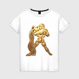 Женская футболка хлопок с принтом Водолей , 100% хлопок | прямой крой, круглый вырез горловины, длина до линии бедер, слегка спущенное плечо | aquarius | zodiac signs | водолей | знаки зодиака | золотой рисунок