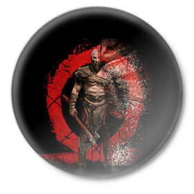 Значок с принтом God of War | Cratos ,  металл | круглая форма, металлическая застежка в виде булавки | cratos | god of war | omega | ps4 | xbox