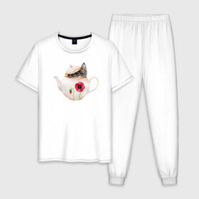 Мужская пижама хлопок с принтом Шкодливый коть , 100% хлопок | брюки и футболка прямого кроя, без карманов, на брюках мягкая резинка на поясе и по низу штанин
 | кот | мурчало | подосатый | чайник | шкода