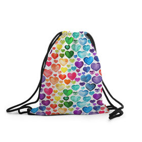 Рюкзак-мешок 3D с принтом Радужные сердечки , 100% полиэстер | плотность ткани — 200 г/м2, размер — 35 х 45 см; лямки — толстые шнурки, застежка на шнуровке, без карманов и подкладки | 8 марта | love | девочки | женская | любовь | подружке | сердечки
