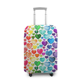 Чехол для чемодана 3D с принтом Радужные сердечки , 86% полиэфир, 14% спандекс | двустороннее нанесение принта, прорези для ручек и колес | 8 марта | love | девочки | женская | любовь | подружке | сердечки