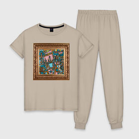 Женская пижама хлопок с принтом Рим , 100% хлопок | брюки и футболка прямого кроя, без карманов, на брюках мягкая резинка на поясе и по низу штанин | багет | город | живопись | италия | картина
