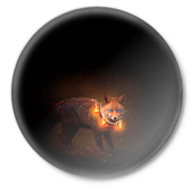 Значок с принтом Dark fox ,  металл | круглая форма, металлическая застежка в виде булавки | fox | foxy | животное | звери | лиса | лисенок | лисичка | милая | рыжая | фокс