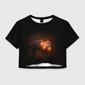 Женская футболка Crop-top 3D с принтом Dark fox , 100% полиэстер | круглая горловина, длина футболки до линии талии, рукава с отворотами | fox | foxy | животное | звери | лиса | лисенок | лисичка | милая | рыжая | фокс
