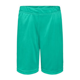Детские спортивные шорты 3D с принтом Бискайский зеленый без рисунка ,  100% полиэстер
 | пояс оформлен широкой мягкой резинкой, ткань тянется
 | Тематика изображения на принте: 2020 года | biscay | biscay green | panton vesna | pantone | бирюзовый | бискайский залив | бискайский зеленый | весна лето | зеленый | модные цвета | цвет 2020 года