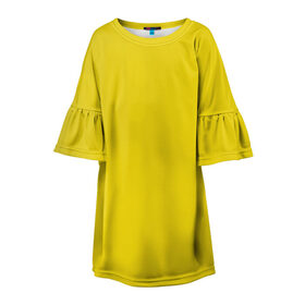 Детское платье 3D с принтом Жёлтый , 100% полиэстер | прямой силуэт, чуть расширенный к низу. Круглая горловина, на рукавах — воланы | Тематика изображения на принте: geometry | neon | texture | yellow | жёлтый | один тон | однотон | текстура