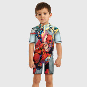 Детский купальный костюм 3D с принтом The Fastest Man Alive , Полиэстер 85%, Спандекс 15% | застежка на молнии на спине | barry allen | justice league | superman | the flash | vdzabma | барри аллен | лига справедливости | супермен | флэш