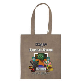 Шоппер 3D с принтом Diary of a Zombie Steve , 100% полиэстер | Плотность: 200 г/м2; Размер: 34×35 см; Высота лямок: 30 см | minecraft | алекс | белый | блоки | ведьма | взрывчатка | визера | волк | гаст | добывать | дракон | зеленый куб | зомби | игра | крафт | крипер | кубики | лошадка | майн | майнкрафт | манкрафт | овечка | оцелот