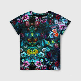 Детская футболка 3D с принтом Ночной сад , 100% гипоаллергенный полиэфир | прямой крой, круглый вырез горловины, длина до линии бедер, чуть спущенное плечо, ткань немного тянется | бабочка | весенняя | весна | космос | красота | лето | мем | океан | орхидея | птичка | роза | романтика | с бабочками | сад | сирень | тюльпан | фиалка | цветок | цветы