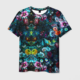 Мужская футболка 3D с принтом Ночной сад , 100% полиэфир | прямой крой, круглый вырез горловины, длина до линии бедер | бабочка | весенняя | весна | космос | красота | лето | мем | океан | орхидея | птичка | роза | романтика | с бабочками | сад | сирень | тюльпан | фиалка | цветок | цветы