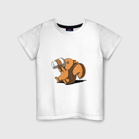 Детская футболка хлопок с принтом Кофеёк , 100% хлопок | круглый вырез горловины, полуприлегающий силуэт, длина до линии бедер | белка | бельчонок | кофе | энергия