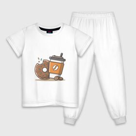 Детская пижама хлопок с принтом Сладкая жизнь , 100% хлопок |  брюки и футболка прямого кроя, без карманов, на брюках мягкая резинка на поясе и по низу штанин
 | coffee | вкусняшки | кофе | пончик | сладости