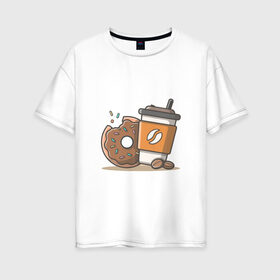 Женская футболка хлопок Oversize с принтом Сладкая жизнь , 100% хлопок | свободный крой, круглый ворот, спущенный рукав, длина до линии бедер
 | coffee | вкусняшки | кофе | пончик | сладости