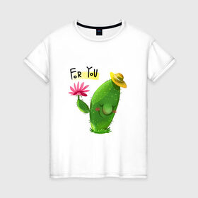 Женская футболка хлопок с принтом Кактус , 100% хлопок | прямой крой, круглый вырез горловины, длина до линии бедер, слегка спущенное плечо | иголки | праздник | растения | семья | цветы | цвяточек