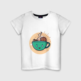 Детская футболка хлопок с принтом Для любителей кофе , 100% хлопок | круглый вырез горловины, полуприлегающий силуэт, длина до линии бедер | кофе | печенье | топпинг