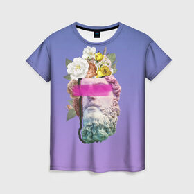 Женская футболка 3D с принтом Мои цветы в твоей голове , 100% полиэфир ( синтетическое хлопкоподобное полотно) | прямой крой, круглый вырез горловины, длина до линии бедер | весна | голова | градиент | скульптура | цветы
