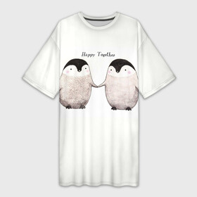 Платье-футболка 3D с принтом Вместе Навсегда (Любовь) Пингвины ,  |  | 14 февраля | happy | hello kitty | i love you | love is | together | валентин | день святого | животные | игрушка | иероглифы | любовь | надпись | наука | отпечатки | парные | пингвины | подушки | поцелуй | сердце | текст