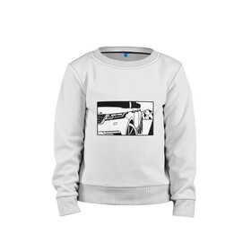 Детский свитшот хлопок с принтом Range Rover Evoque Черно-белый , 100% хлопок | круглый вырез горловины, эластичные манжеты, пояс и воротник | range rover evoque | горы | дорога | иллюстрация | колеса | машина | фары | черно белый