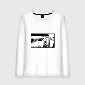 Женский лонгслив хлопок с принтом Range Rover Evoque Черно-белый , 100% хлопок |  | range rover evoque | горы | дорога | иллюстрация | колеса | машина | фары | черно белый