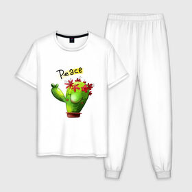 Мужская пижама хлопок с принтом Кактус , 100% хлопок | брюки и футболка прямого кроя, без карманов, на брюках мягкая резинка на поясе и по низу штанин
 | вачка | иголки | мир | праздник | растения | семья | хиппи | цветы
