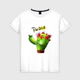 Женская футболка хлопок с принтом Кактус , 100% хлопок | прямой крой, круглый вырез горловины, длина до линии бедер, слегка спущенное плечо | вачка | иголки | мир | праздник | растения | семья | хиппи | цветы