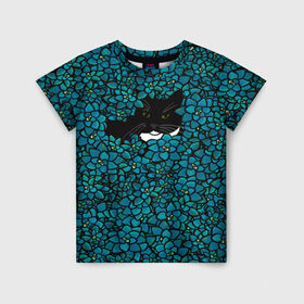 Детская футболка 3D с принтом Чёрная киса , 100% гипоаллергенный полиэфир | прямой крой, круглый вырез горловины, длина до линии бедер, чуть спущенное плечо, ткань немного тянется | домашние животные | звери | киса | кисуля | кот | коты | кошка | кошки | синяя | цветочки | цветы | черный кот