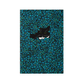 Обложка для паспорта матовая кожа с принтом Чёрная киса , натуральная матовая кожа | размер 19,3 х 13,7 см; прозрачные пластиковые крепления | Тематика изображения на принте: домашние животные | звери | киса | кисуля | кот | коты | кошка | кошки | синяя | цветочки | цветы | черный кот