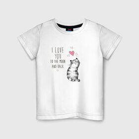Детская футболка хлопок с принтом Котик , 100% хлопок | круглый вырез горловины, полуприлегающий силуэт, длина до линии бедер | Тематика изображения на принте: кот | кошка | люблю тебя до луны и обратно | мяу | полосатый | хвостатый