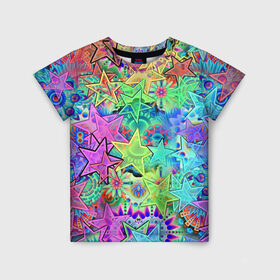 Детская футболка 3D с принтом Цветные звезды , 100% гипоаллергенный полиэфир | прямой крой, круглый вырез горловины, длина до линии бедер, чуть спущенное плечо, ткань немного тянется | kaleidoscope | pattern | polyscape | space | textures | tie dye | абстракт | волны | вселенная | геометрия | звезды | каледоскоп | космос | паттерн | полигон | полискейп | природа | разводы | тай дай | текстура | текстуры | узор