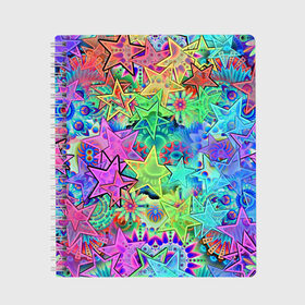 Тетрадь с принтом Цветные звезды , 100% бумага | 48 листов, плотность листов — 60 г/м2, плотность картонной обложки — 250 г/м2. Листы скреплены сбоку удобной пружинной спиралью. Уголки страниц и обложки скругленные. Цвет линий — светло-серый
 | Тематика изображения на принте: kaleidoscope | pattern | polyscape | space | textures | tie dye | абстракт | волны | вселенная | геометрия | звезды | каледоскоп | космос | паттерн | полигон | полискейп | природа | разводы | тай дай | текстура | текстуры | узор