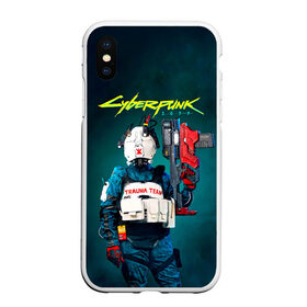 Чехол для iPhone XS Max матовый с принтом TRAUMA TEAM Cyberpunk 2077 , Силикон | Область печати: задняя сторона чехла, без боковых панелей | cyberpunk 2077 | hacker | maelstrom | militech | quadra | samurai | sci fi | technology | trauma team | v | будущее | игра | иероглифы | киану ривз | кибер | киберпанк | киборг | киборги | корпорация | лого | милитек | панк | роботы | самурай | т