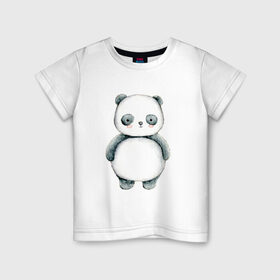 Детская футболка хлопок с принтом Панда , 100% хлопок | круглый вырез горловины, полуприлегающий силуэт, длина до линии бедер | Тематика изображения на принте: косолапый | медведь | медвежонок | черно белый