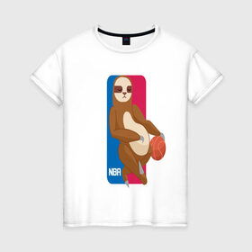Женская футболка хлопок с принтом Ленивец , 100% хлопок | прямой крой, круглый вырез горловины, длина до линии бедер, слегка спущенное плечо | дикий зверь | животное | ленивец | лентяй | лень